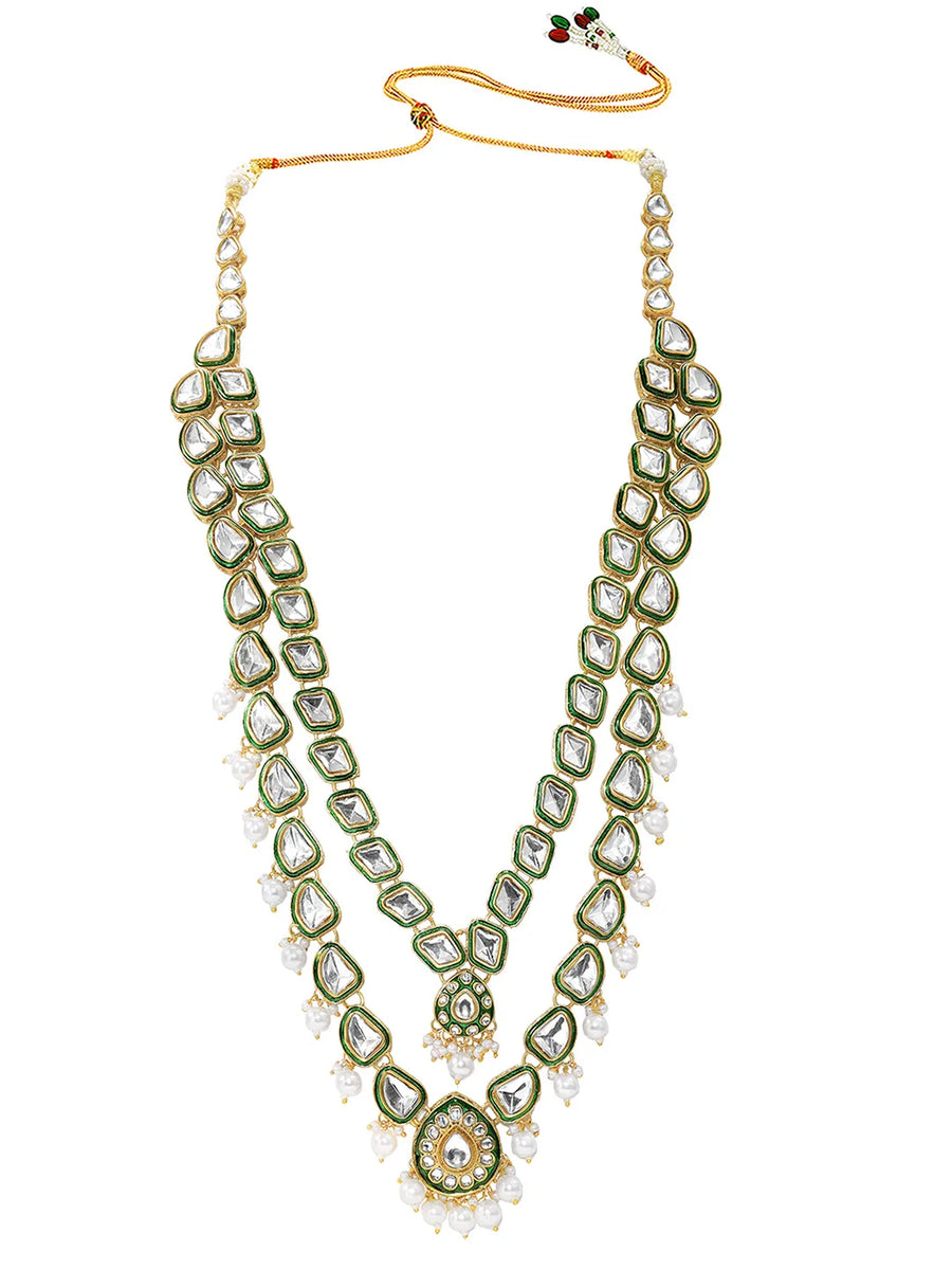 Gold Plated Green Kundan Pearl Layered Set