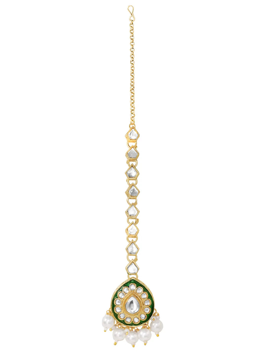 Gold Plated Green Kundan Pearl Layered Set