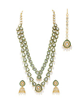 Gold Plated Green Kundan Pearl Layered Set