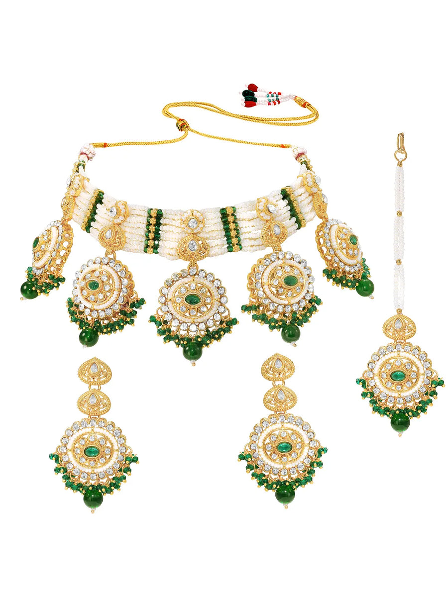 Gold Plated Green Kundan Festive Bridal Set