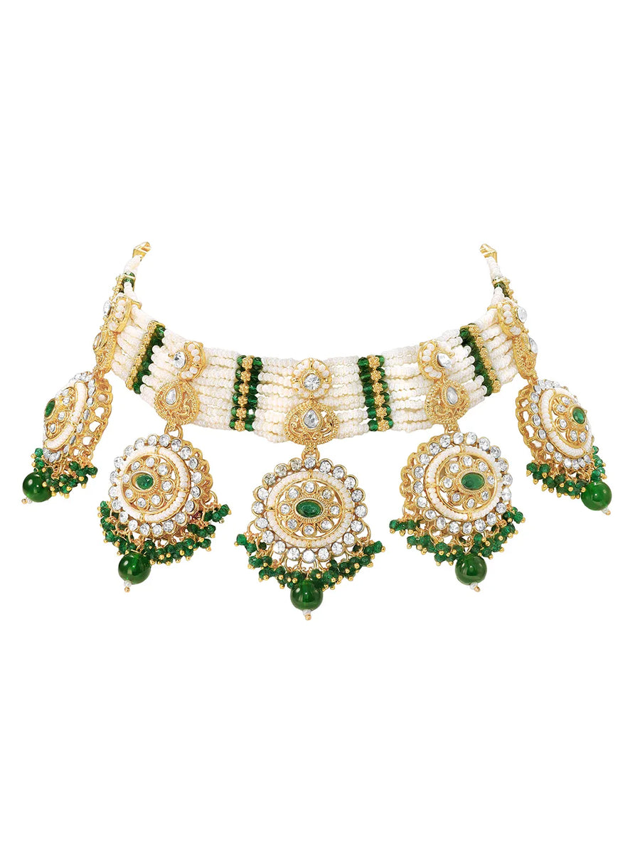 Gold Plated Green Kundan Festive Bridal Set