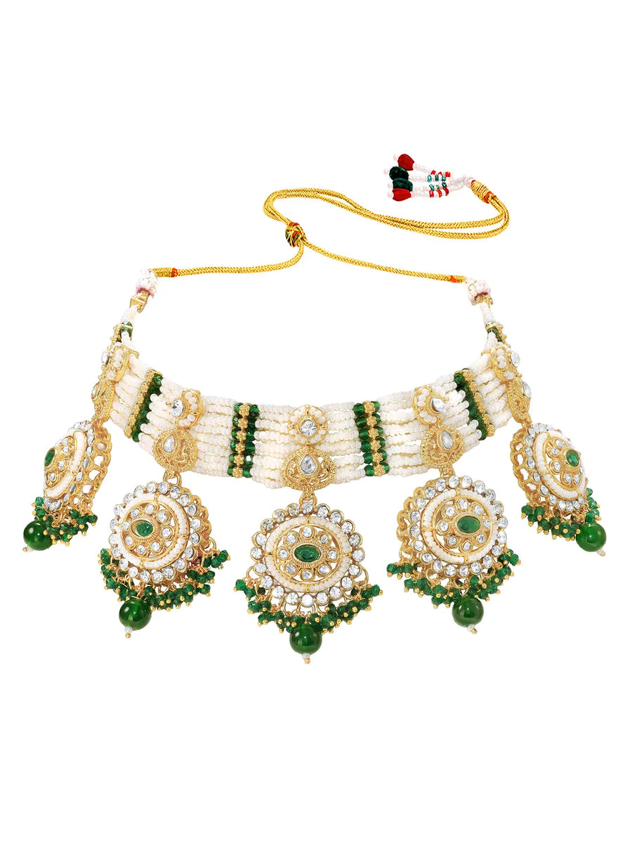 Gold Plated Green Kundan Festive Bridal Set