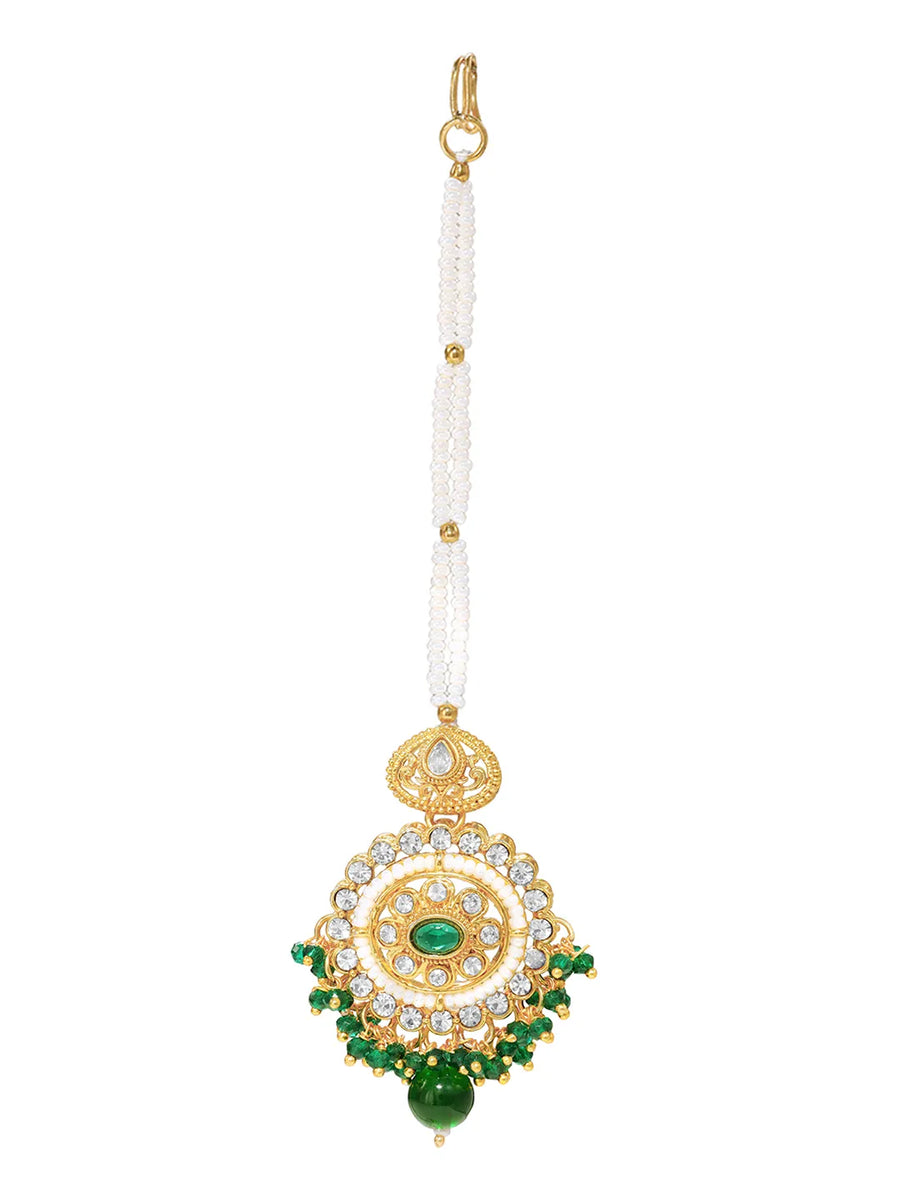 Gold Plated Green Kundan Festive Bridal Set
