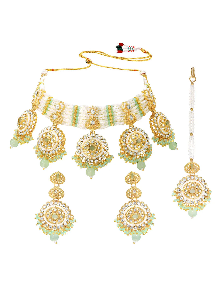 Gold Plated Mint Kundan Heritage Bridal Set
