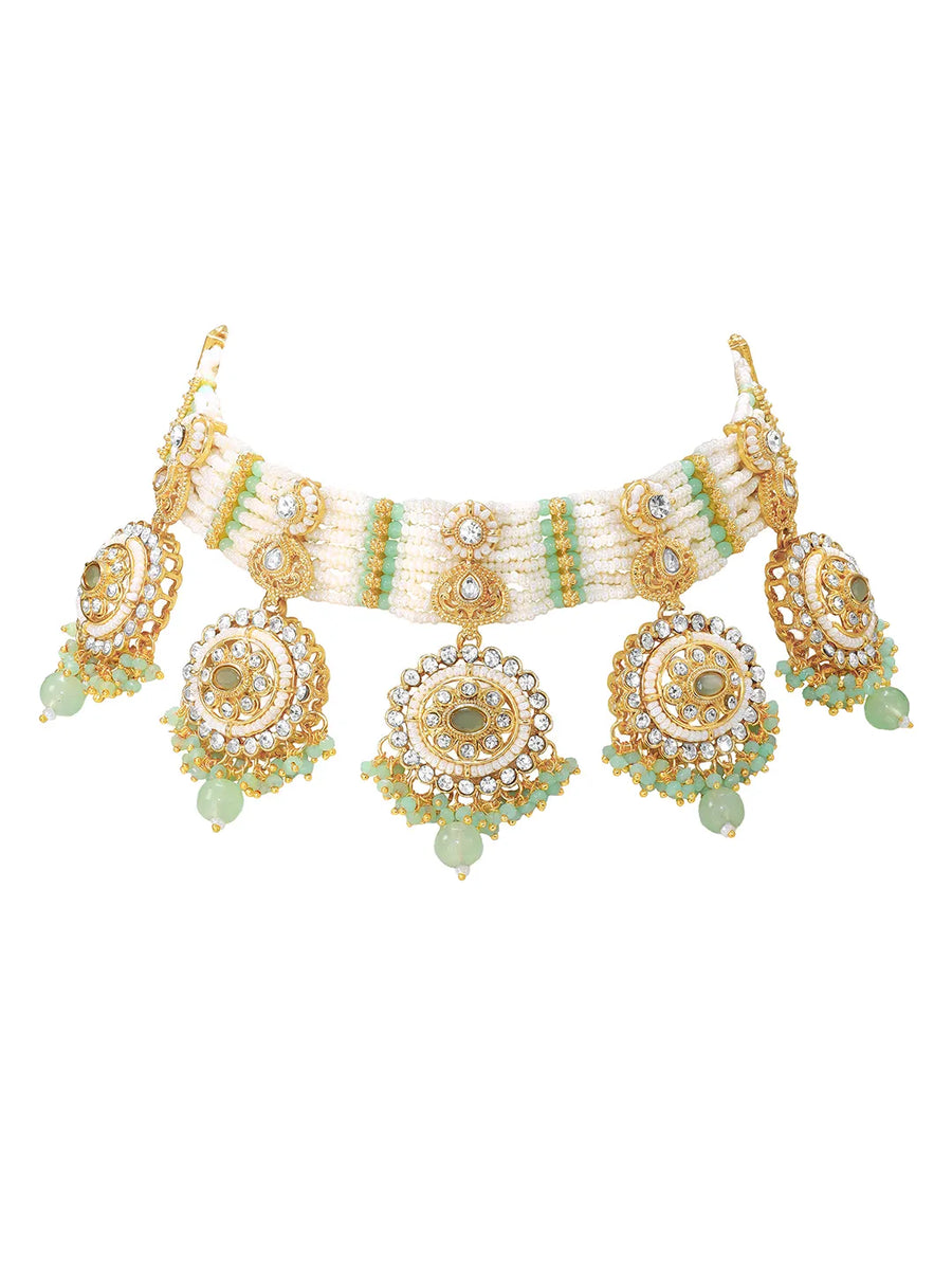 Gold Plated Mint Kundan Heritage Bridal Set