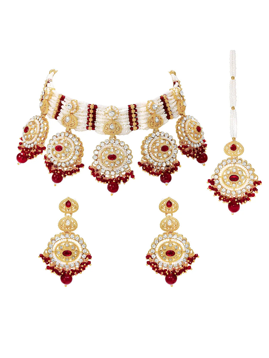 Gold Plated Maroon Kundan Luminous Bridal Set