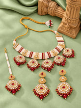 Gold Plated Maroon Kundan Luminous Bridal Set
