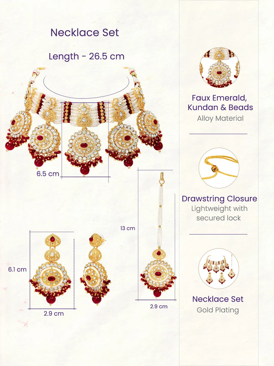 Gold Plated Maroon Kundan Luminous Bridal Set