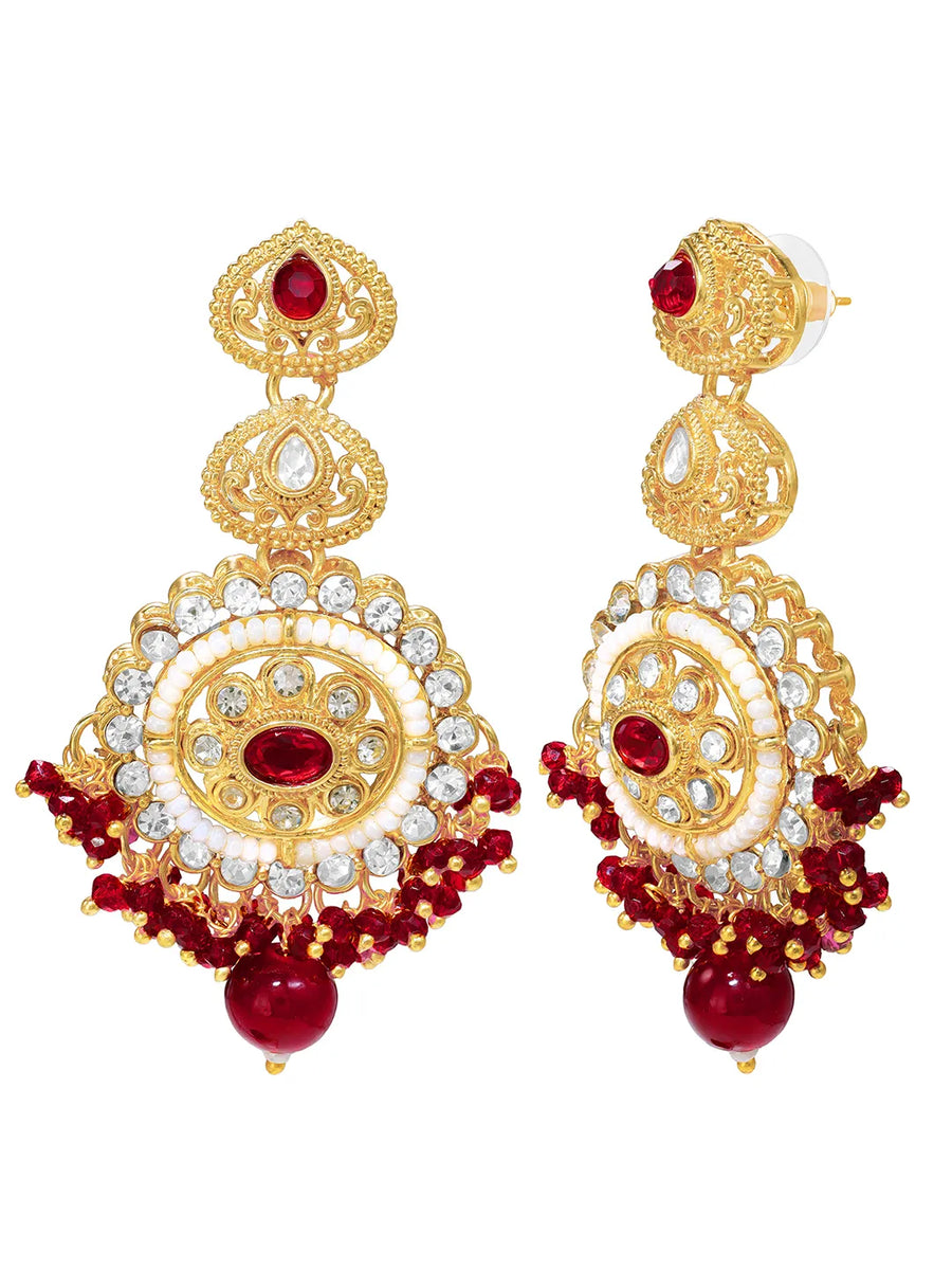 Gold Plated Maroon Kundan Luminous Bridal Set
