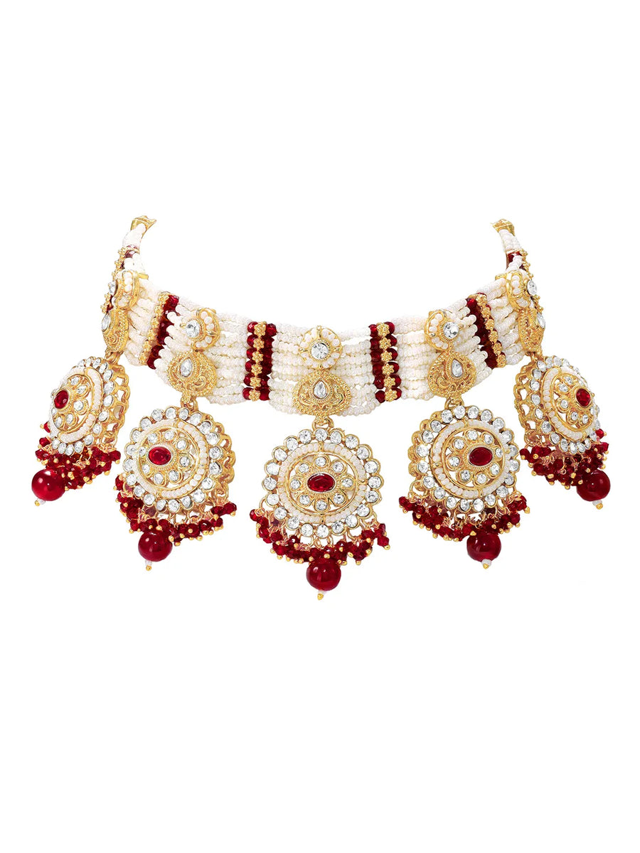 Gold Plated Maroon Kundan Luminous Bridal Set