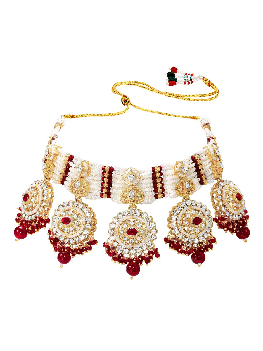 Gold Plated Maroon Kundan Luminous Bridal Set