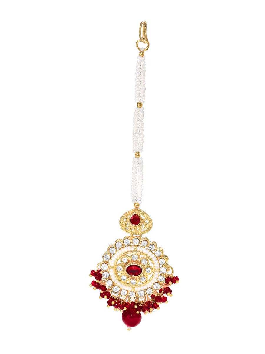 Gold Plated Maroon Kundan Luminous Bridal Set