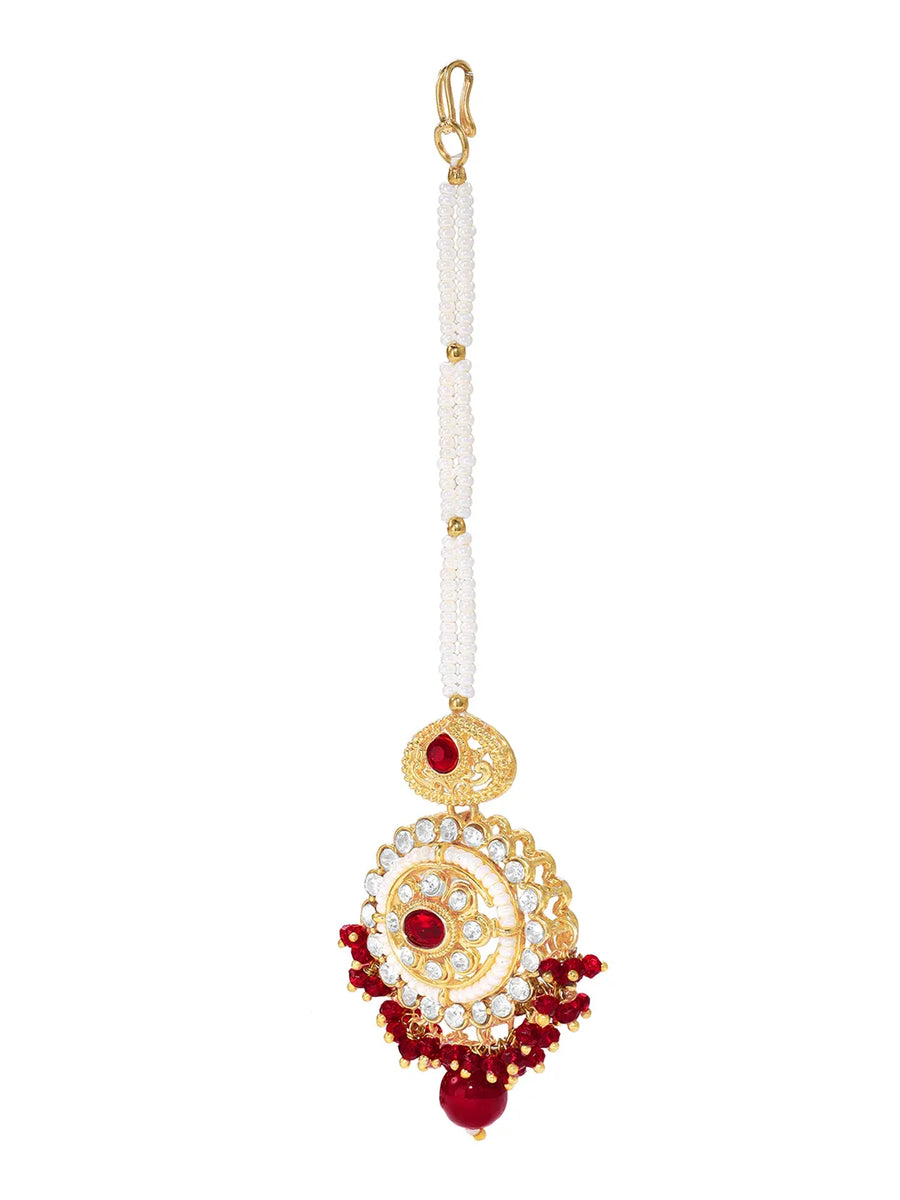 Gold Plated Maroon Kundan Luminous Bridal Set