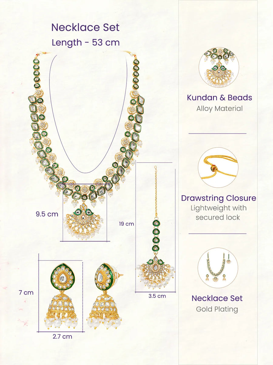 Gold Plated Green Kundan Classic Bridal Set