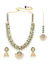 Gold Plated Green Kundan Classic Bridal Set