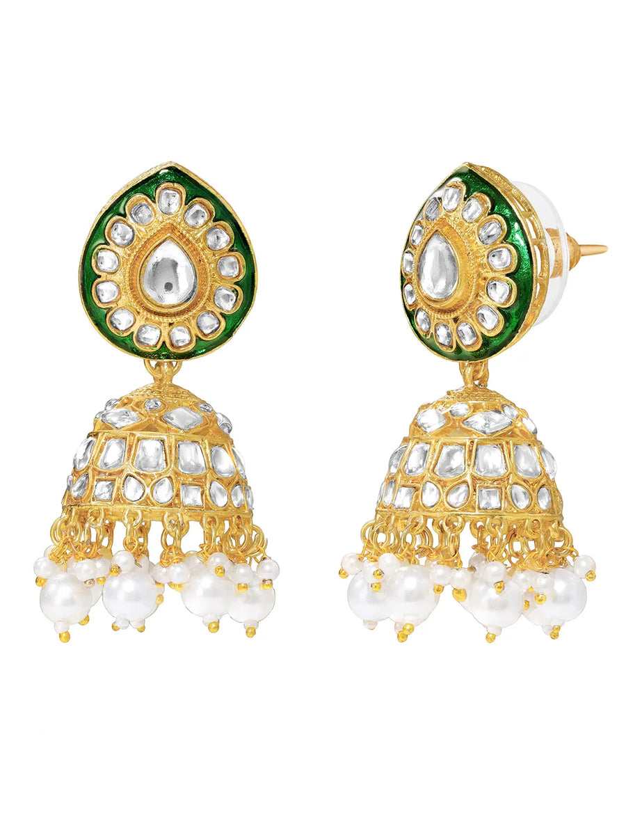 Gold Plated Green Kundan Classic Bridal Set
