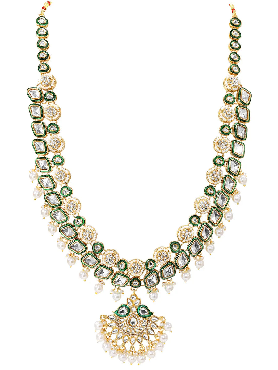 Gold Plated Green Kundan Classic Bridal Set