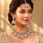Gold Plated Pink Kundan Classic Bridal Set