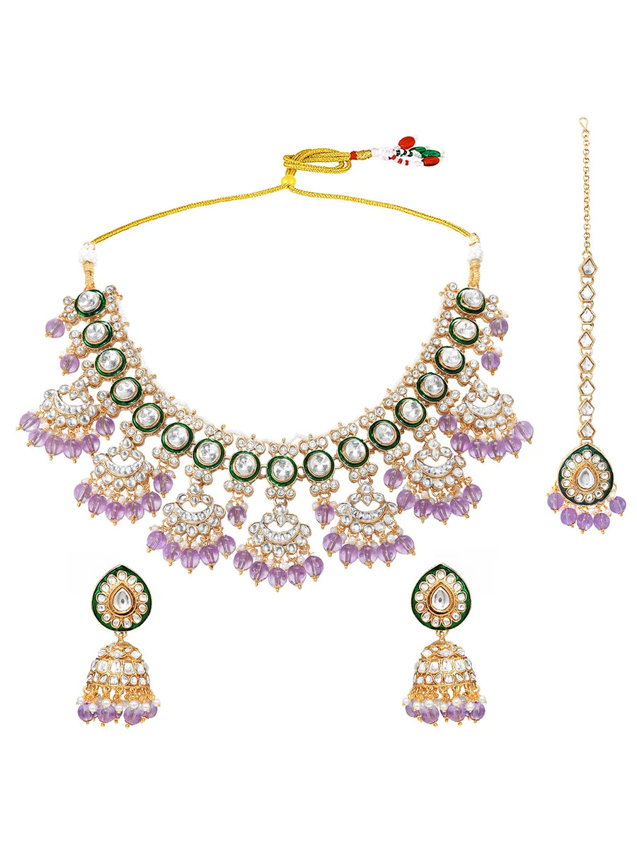 Gold Plated Pink Kundan Classic Bridal Set