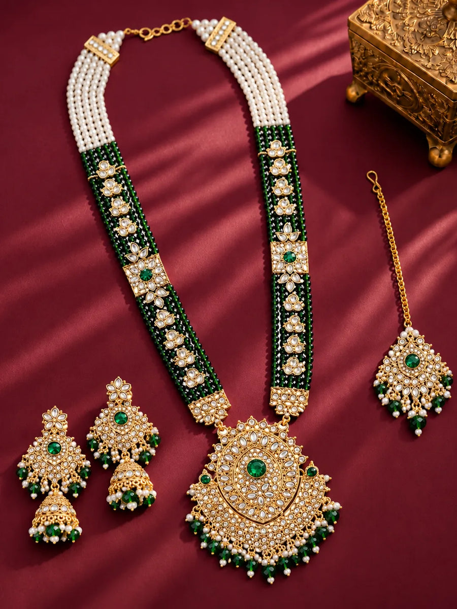 Gold Plated Emerald Kundan Royal Necklace