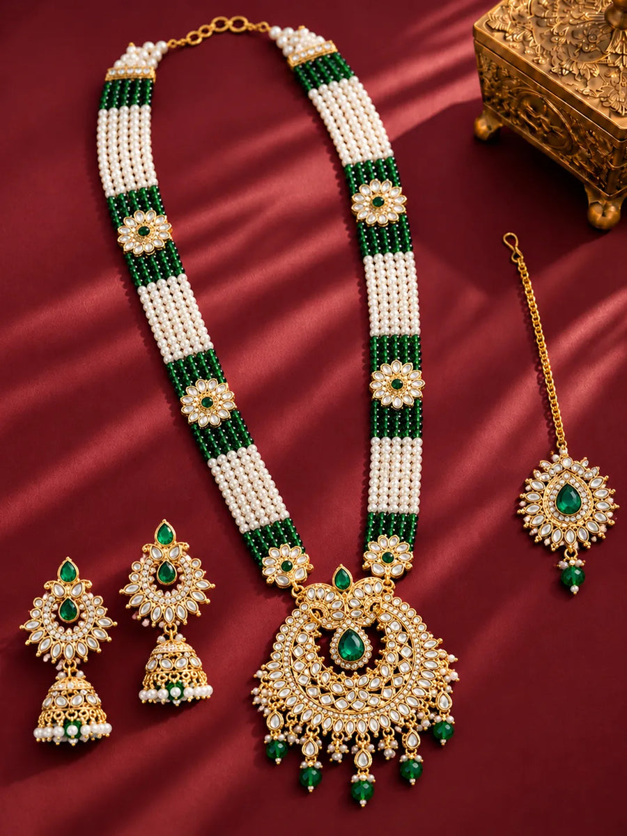 Gold Plated Emerald Statement Kundan Set