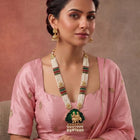 Gold Plated Pink Green Ornate Bead Necklace Set