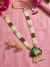 Gold Plated Pink Green Ornate Bead Necklace Set