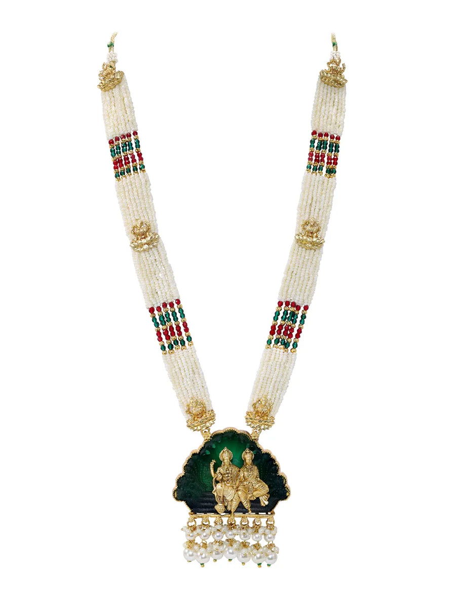 Gold Plated Pink Green Ornate Bead Necklace Set