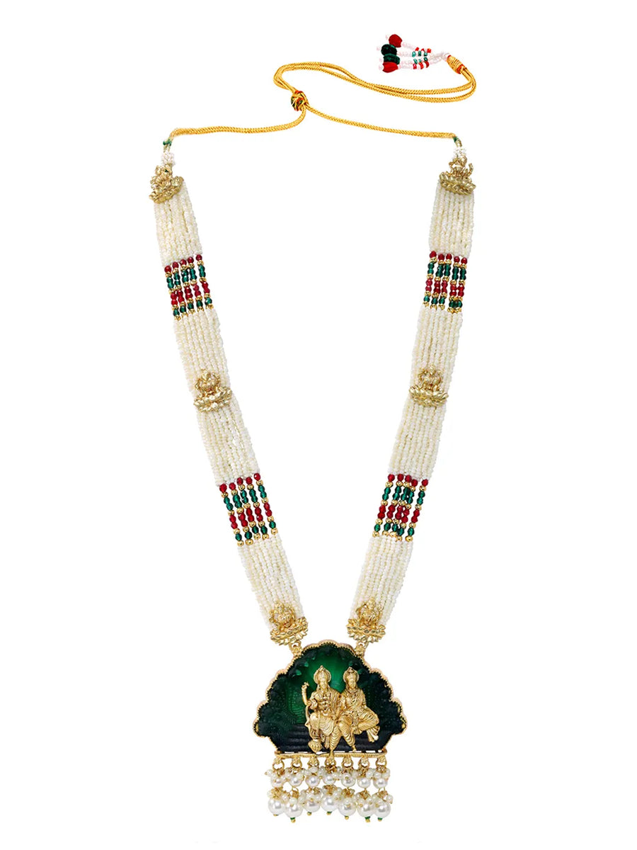 Gold Plated Pink Green Ornate Bead Necklace Set