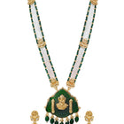 Gold Plated Green Bead Statement Necklace Set