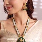 Gold Plated Green Bead Statement Necklace Set