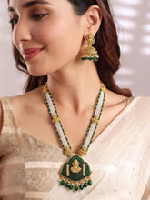 Gold Plated Green Bead Statement Necklace Set