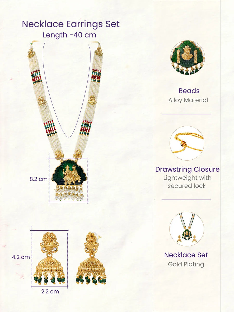 Gold Plated Green Bead Statement Necklace Set