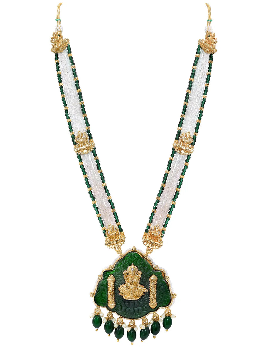Gold Plated Green Bead Statement Necklace Set