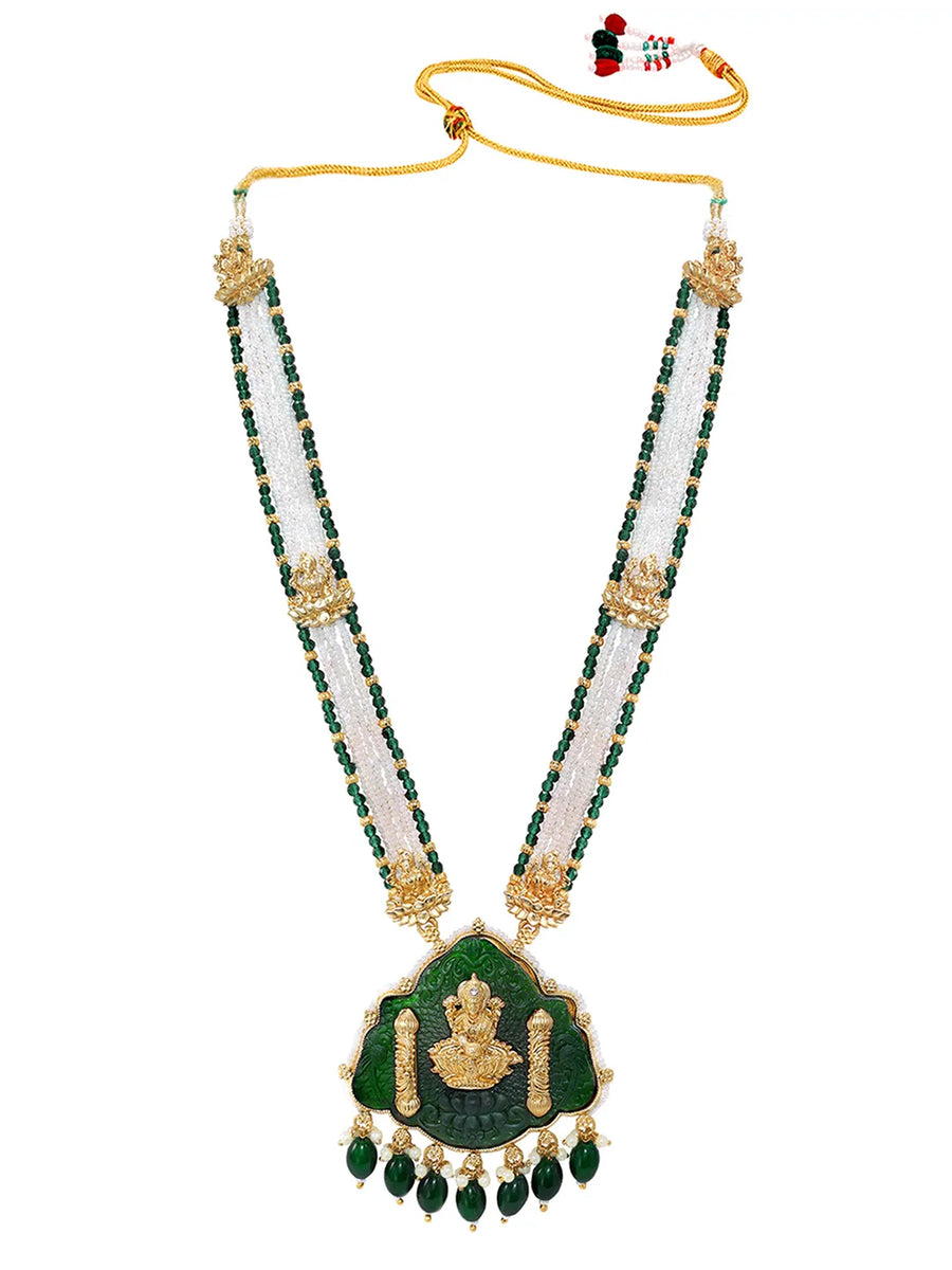 Gold Plated Green Bead Statement Necklace Set