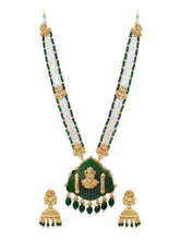 Gold Plated Green Bead Statement Necklace Set