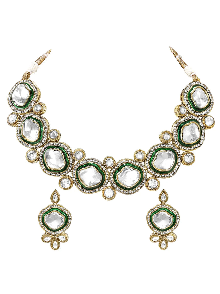 Gold Plated White Kundan CZ Radiant Necklace Set