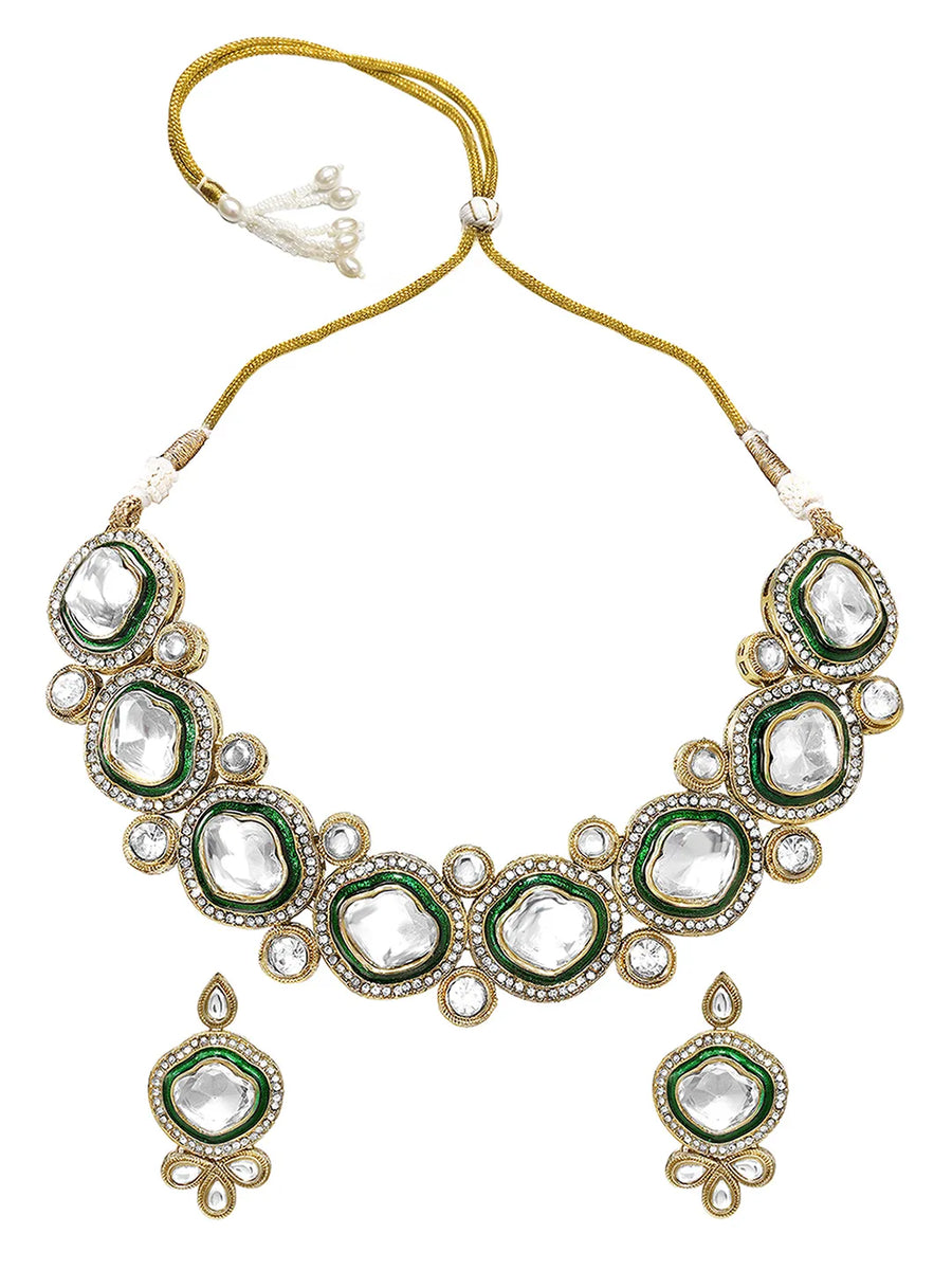 Gold Plated White Kundan CZ Radiant Necklace Set
