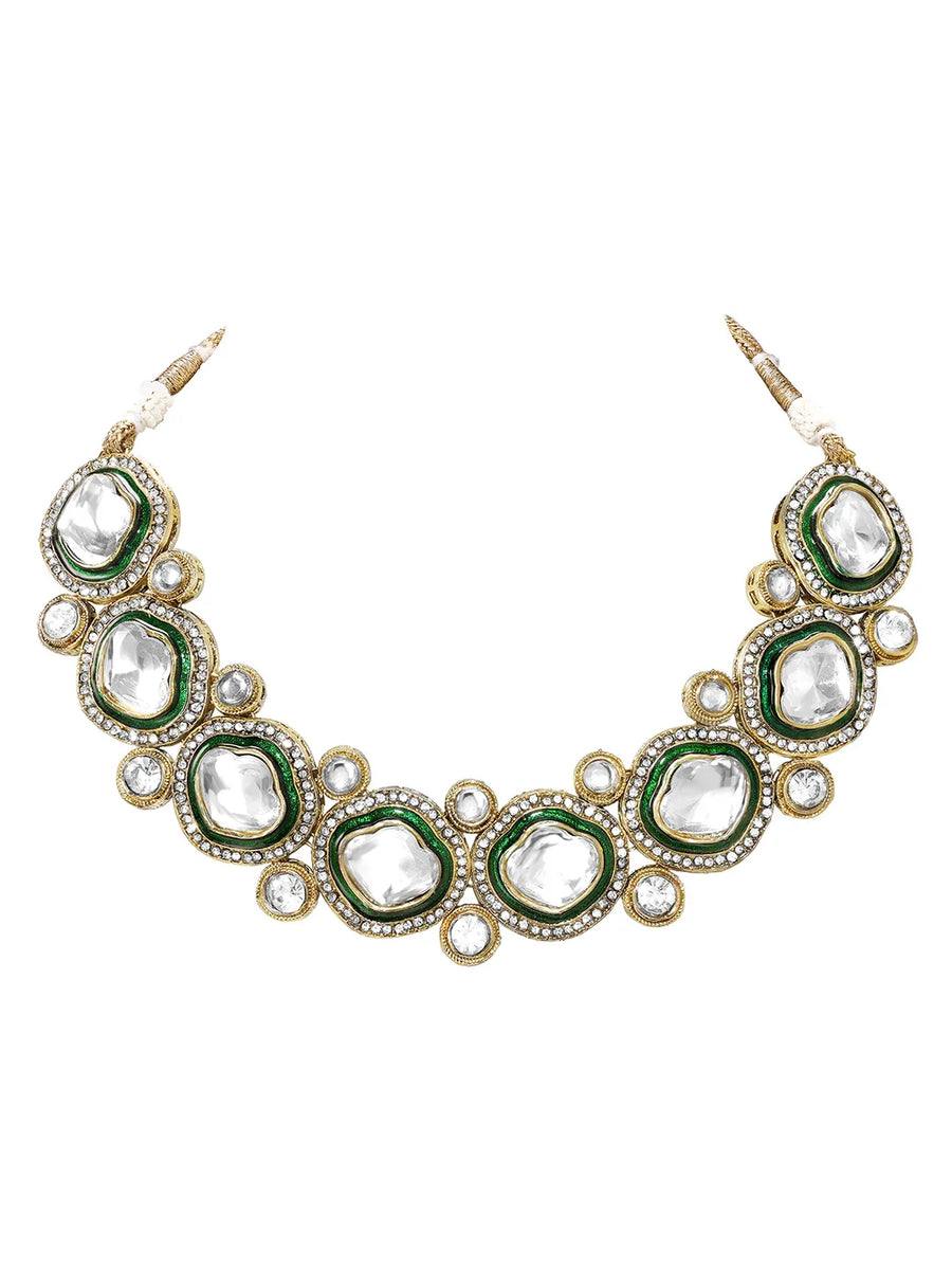 Gold Plated White Kundan CZ Radiant Necklace Set