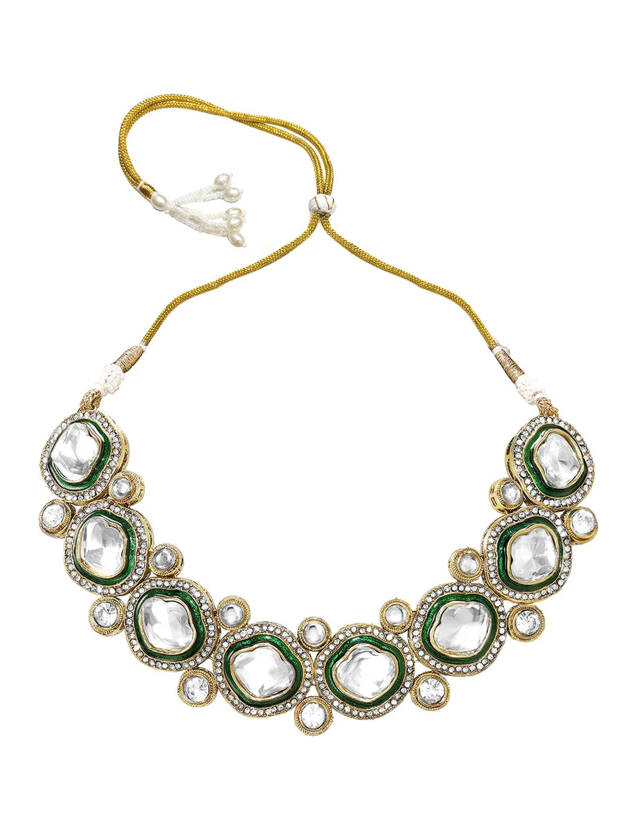 Gold Plated White Kundan CZ Radiant Necklace Set