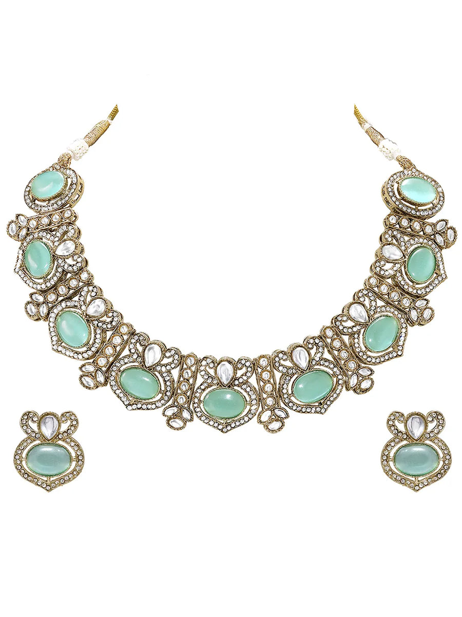 Gold Plated Mint CZ Onyx Majestic Necklace Set