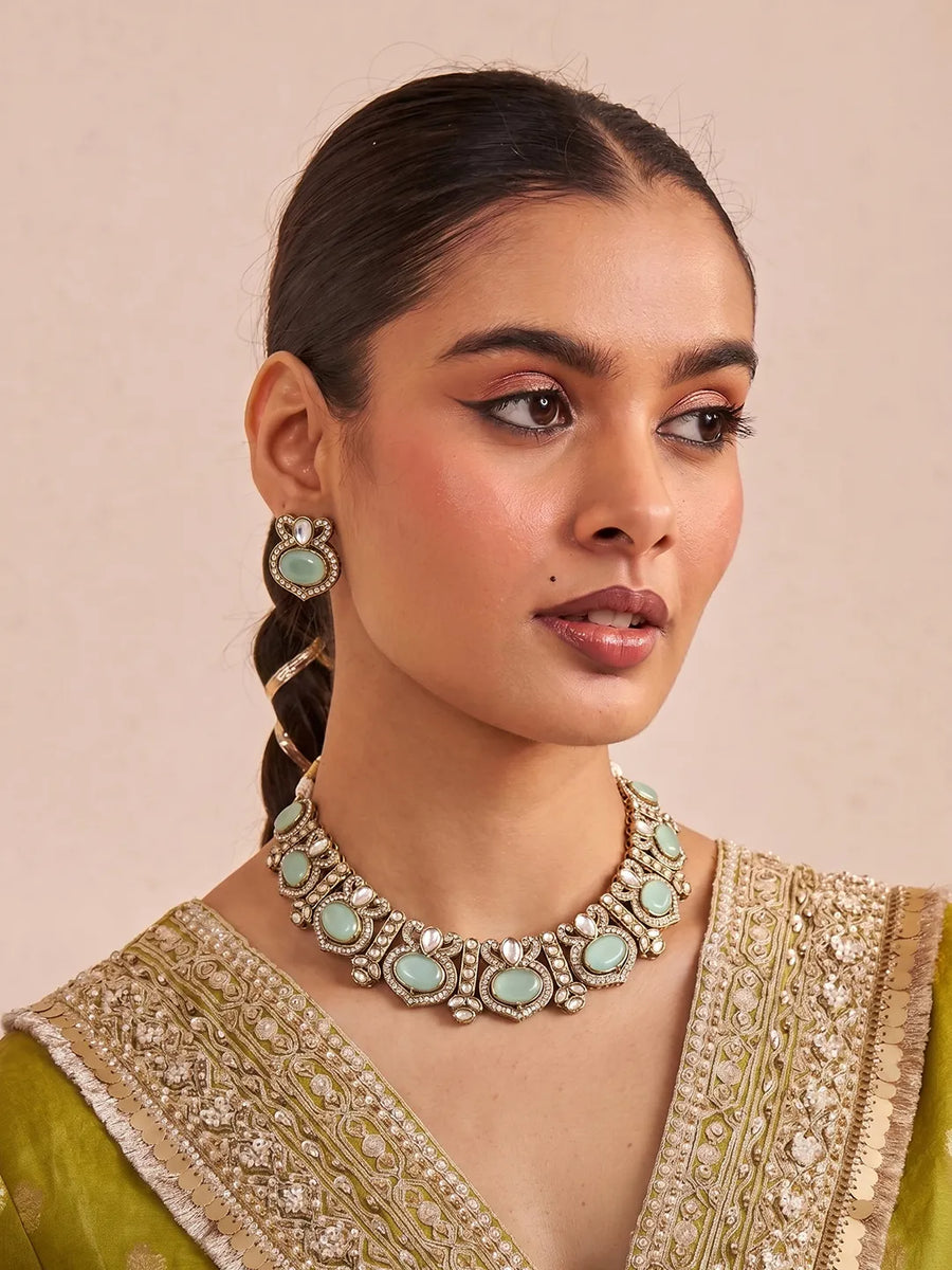 Gold Plated Mint CZ Onyx Majestic Necklace Set