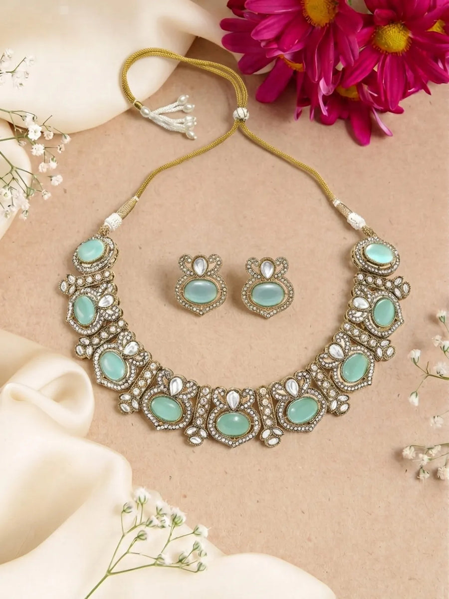 Gold Plated Mint CZ Onyx Majestic Necklace Set