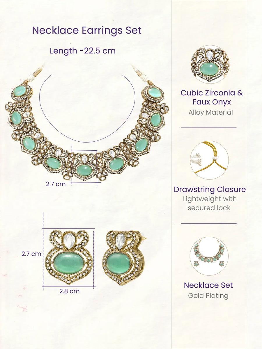 Gold Plated Mint CZ Onyx Majestic Necklace Set