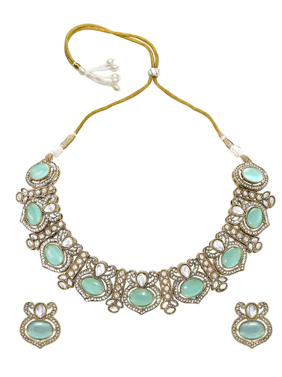 Gold Plated Mint CZ Onyx Majestic Necklace Set