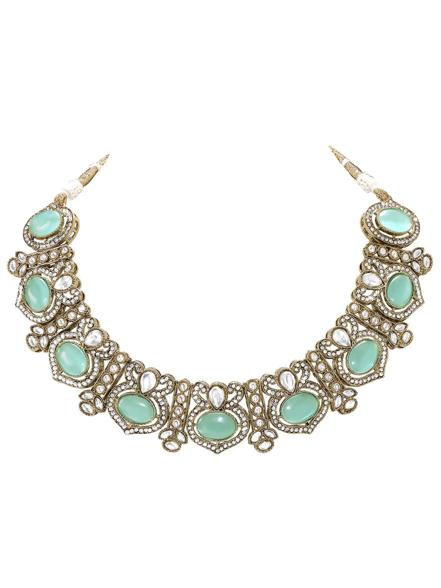 Gold Plated Mint CZ Onyx Majestic Necklace Set