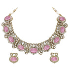 Gold Plated Pink CZ Onyx Floral Necklace Set