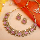 Gold Plated Pink CZ Onyx Floral Necklace Set
