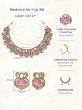 Gold Plated Pink CZ Onyx Floral Necklace Set