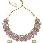 Gold Plated Pink CZ Onyx Floral Necklace Set